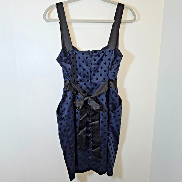 Y2K City Triangles Polka Dot Mini Dress Size M Black Navy Velvet Coquette - Picture 6 of 10